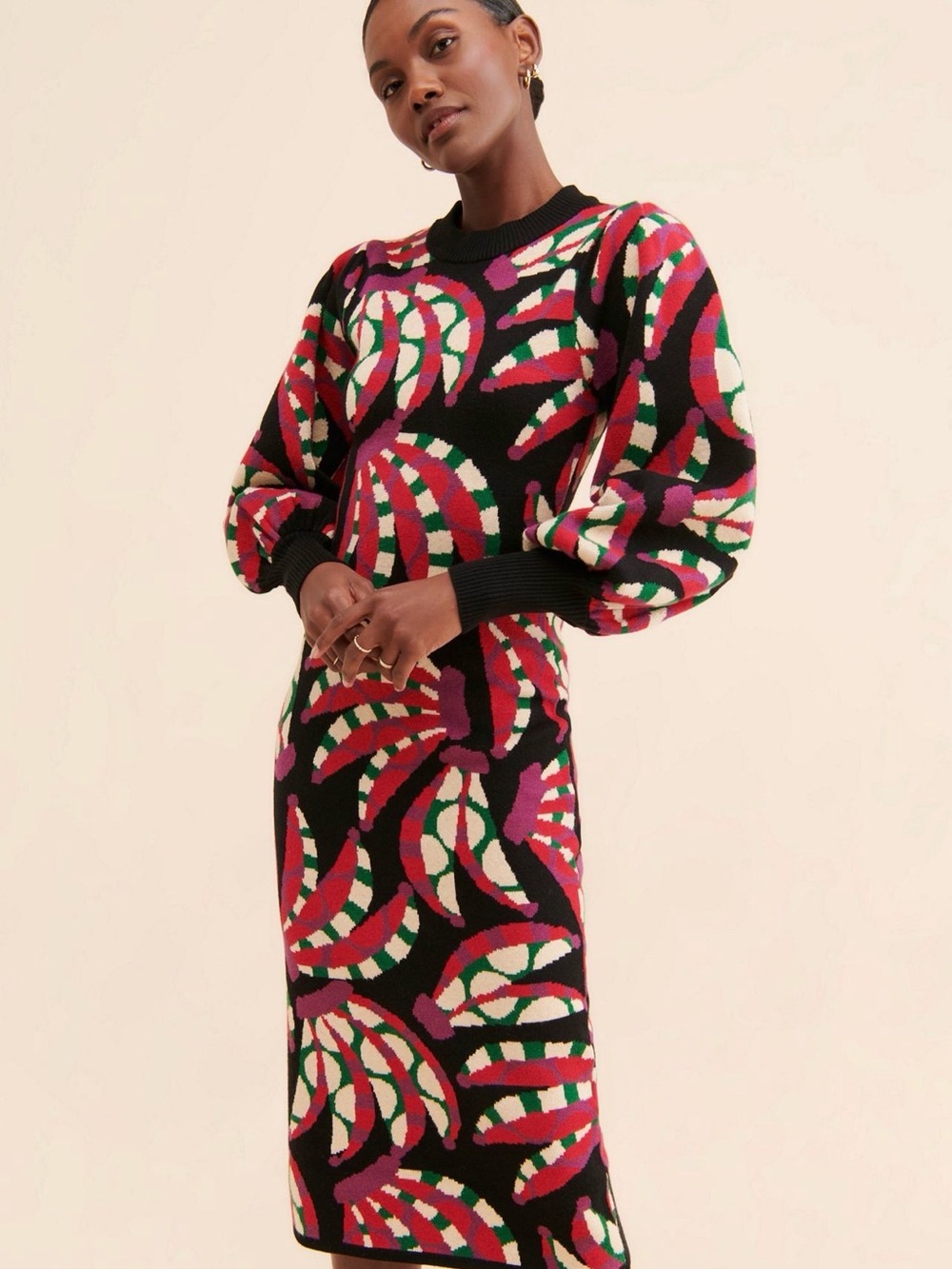 Knit Long Sleeve Midi Dress